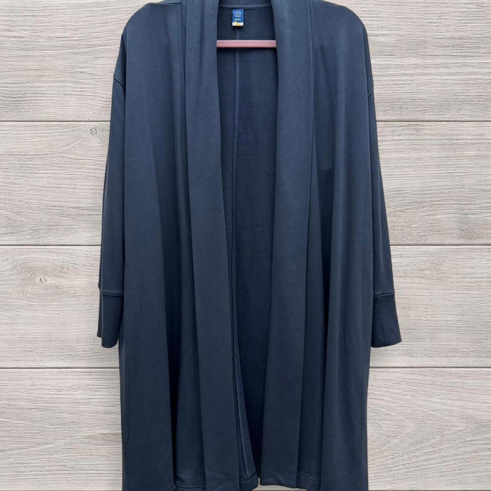 Old Navy Navy Blue Open-Front Long Cardigan Duster w/ Pockets– Size Petite Large - Picture 2 of 6